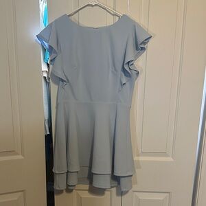 Elegant Blue Ruffle Sleeve Mini Dress